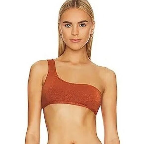 NEW Its Now Cool Free People The Asymmetric Top Topaz Cognac Lurex Size Small - Picture 1 of 11